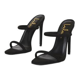 Lulus Theyaa Black Suede Square Toe Stiletto Sandals NEW Size 7